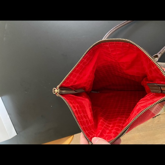 KSNY wool plaid with leather trim handbag. - Picture 3 of 4